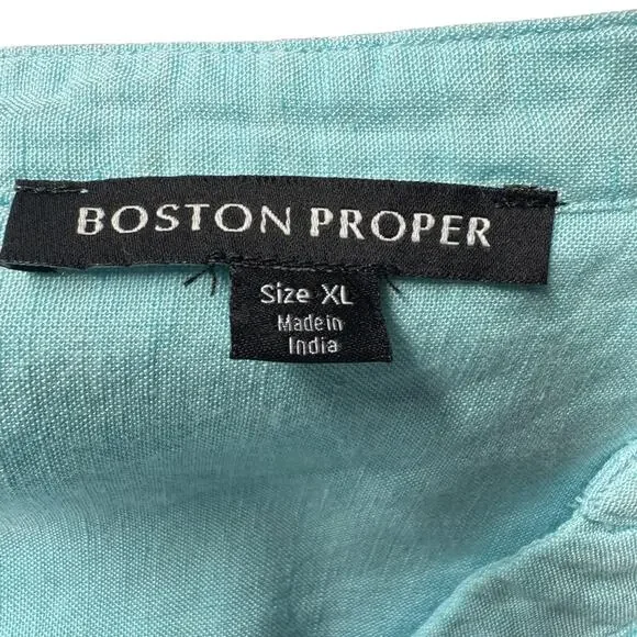 Boston Proper Linen Flare Sleeve Tie Front Top Aqua Splash Blue XL - Picture 8 of 8